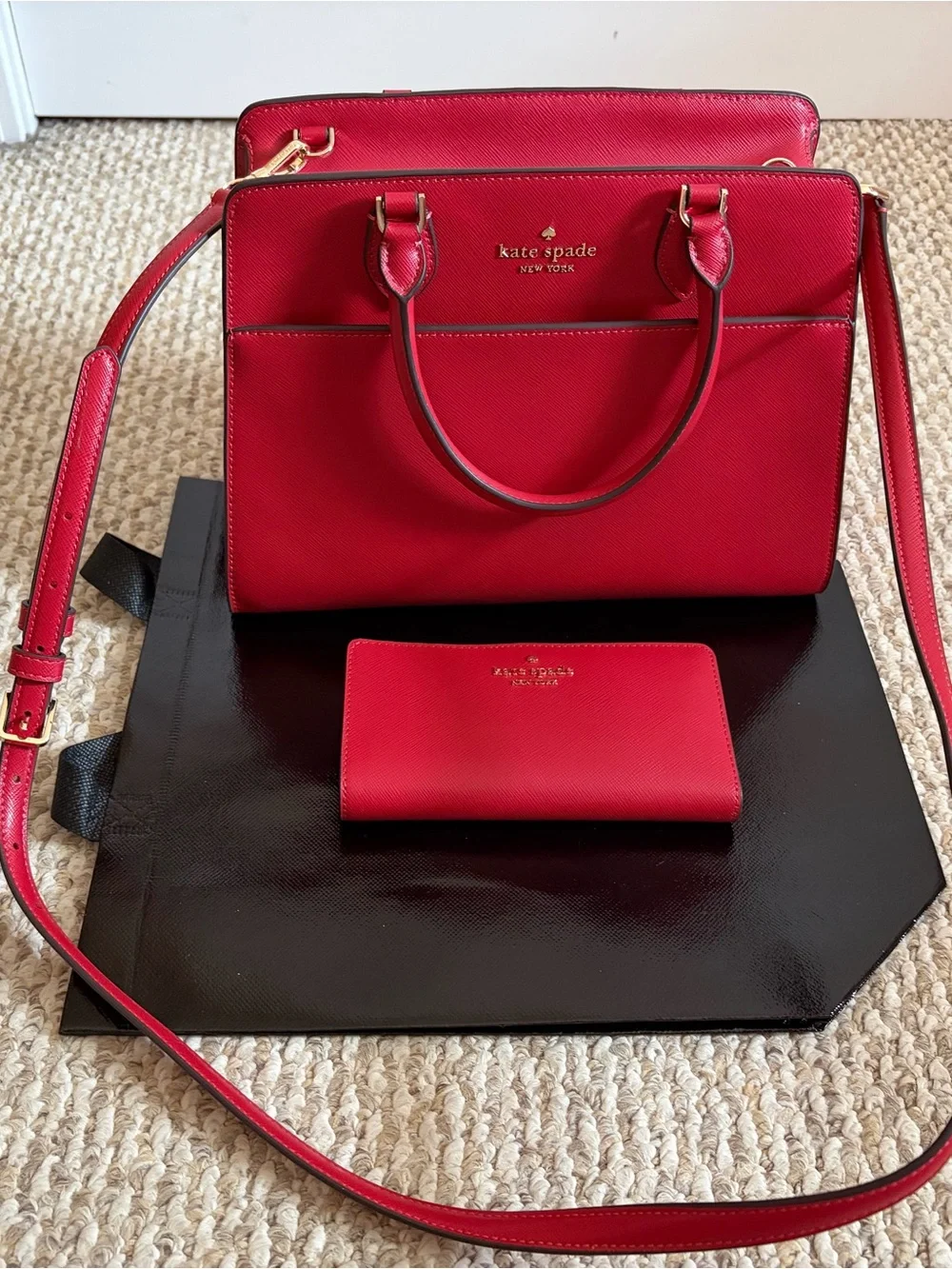 kate spade Red Saffiano Leather Satchel with Matching Wallet